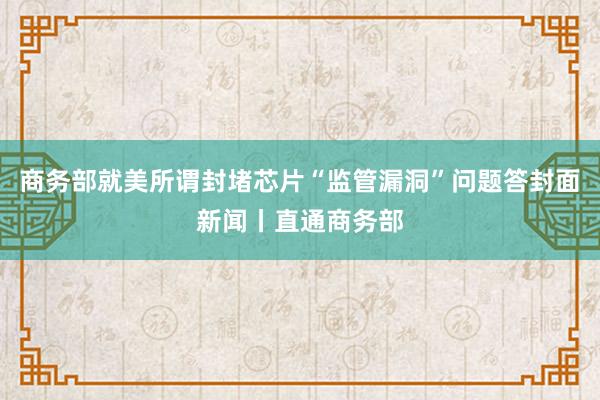 商务部就美所谓封堵芯片“监管漏洞”问题答封面新闻丨直通商务部