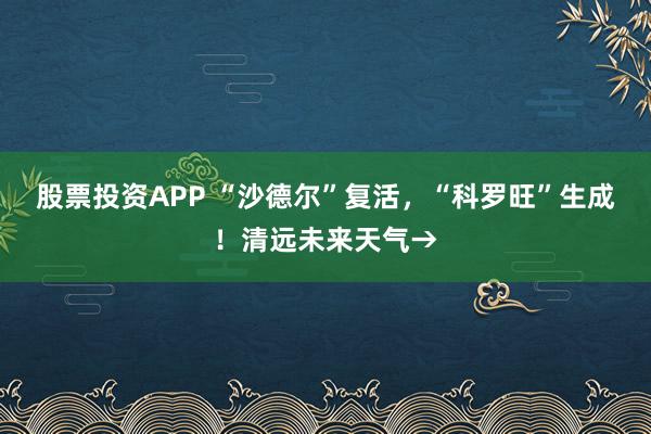 股票投资APP “沙德尔”复活,“科罗旺”生成!清远未来天气→