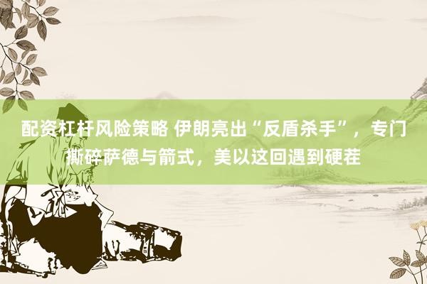 配资杠杆风险策略 伊朗亮出“反盾杀手”，专门撕碎萨德与箭式，美以这回遇到硬茬