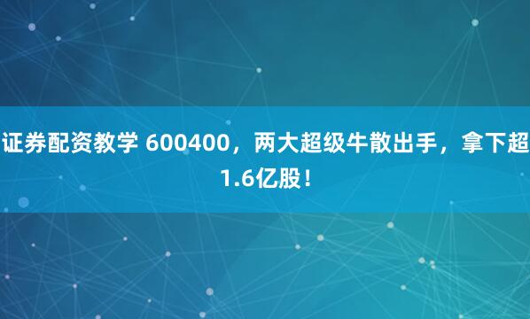 证券配资教学 600400，两大超级牛散出手，拿下超1.6亿股！